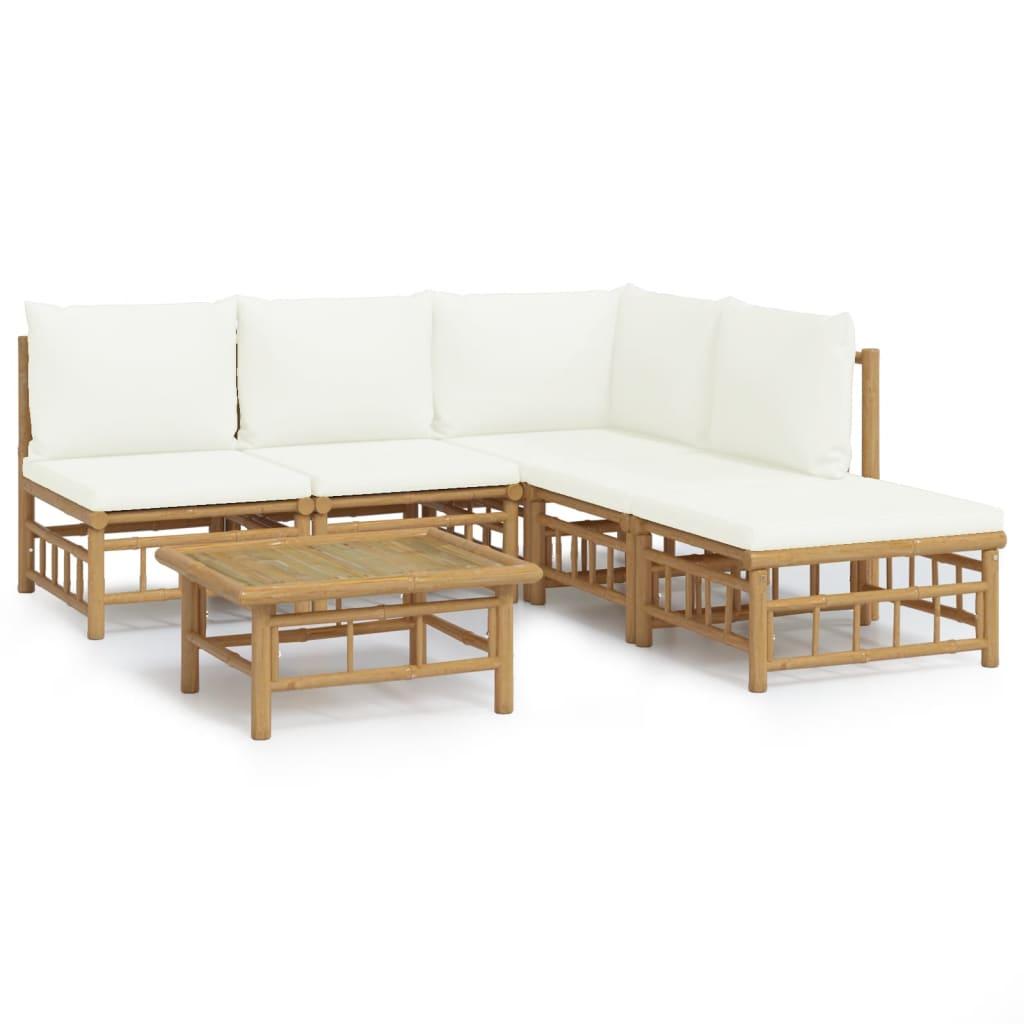 6 Piece Garden Lounge Set with Cream White Cushions  Bamboo