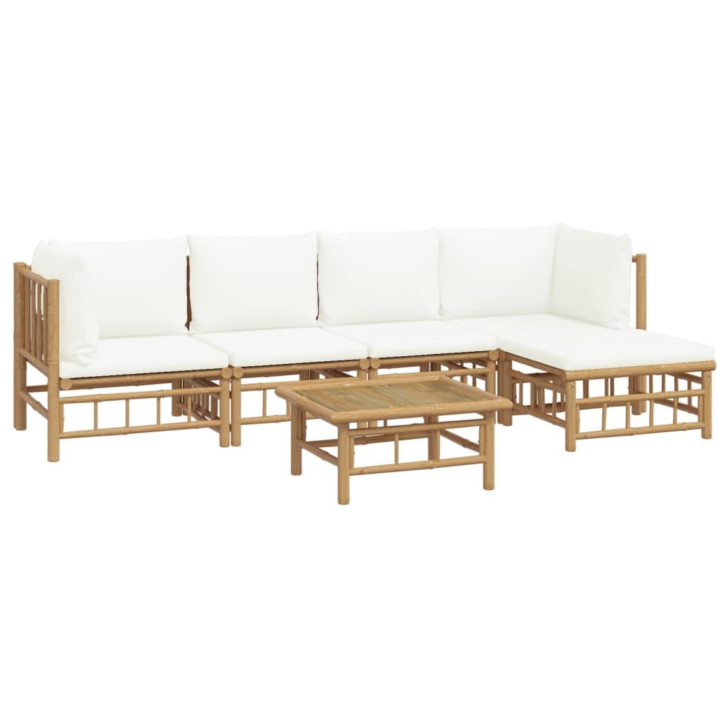 6 Piece Garden Lounge Set with Cream White Cushions  Bamboo