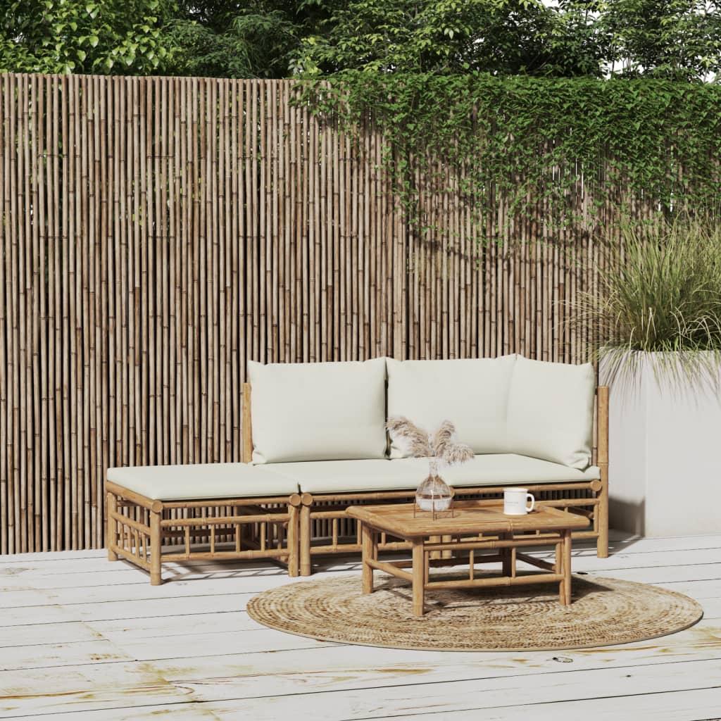 3 Piece Garden Lounge Set with Cream White Cushions  Bamboo