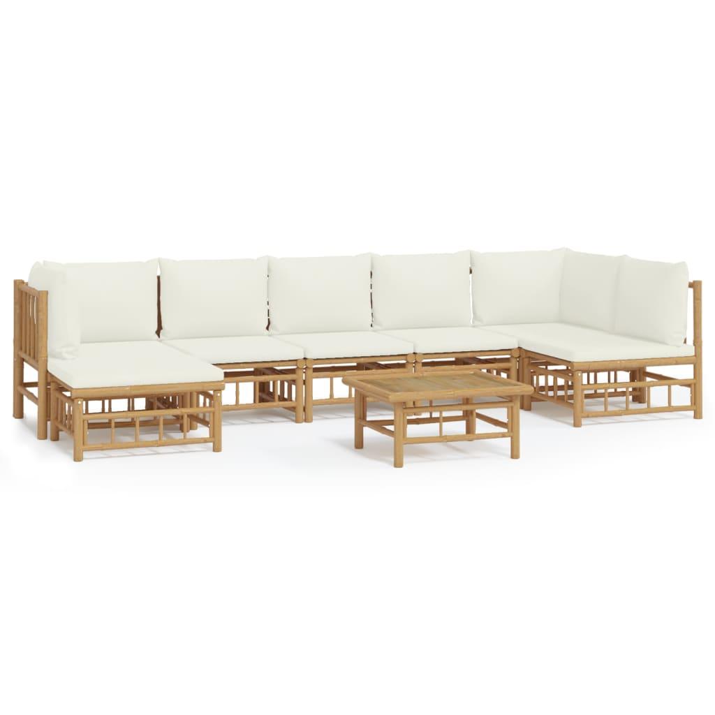 8 Piece Garden Lounge Set with Cream White Cushions  Bamboo