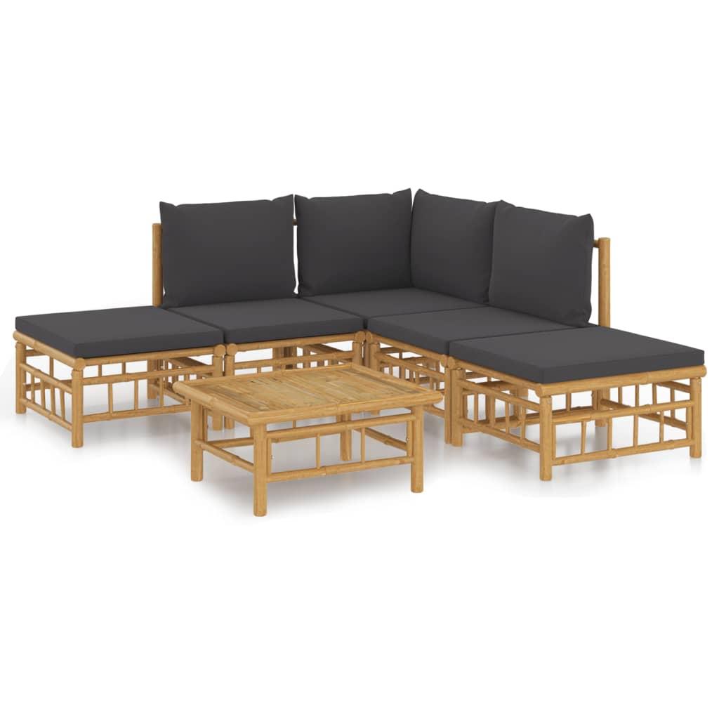 6 Piece Garden Lounge Set with Dark Grey Cushions  Bamboo