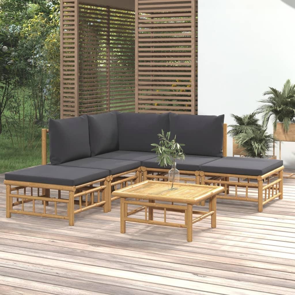 6 Piece Garden Lounge Set with Dark Grey Cushions  Bamboo