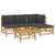 5 Piece Garden Lounge Set with Dark Grey Cushions  Bamboo