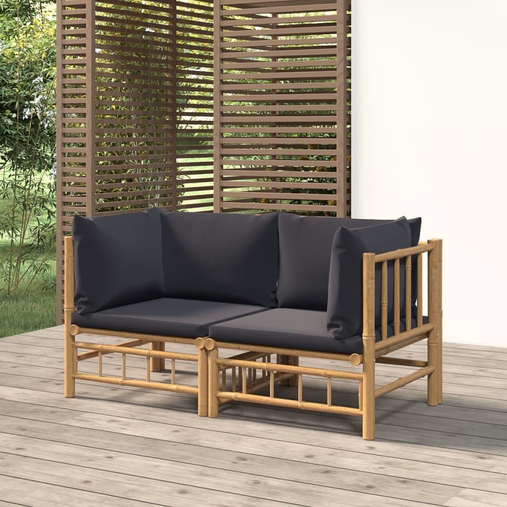 Garden Corner Sofas with Dark Grey Cushions 2 pcs Bamboo