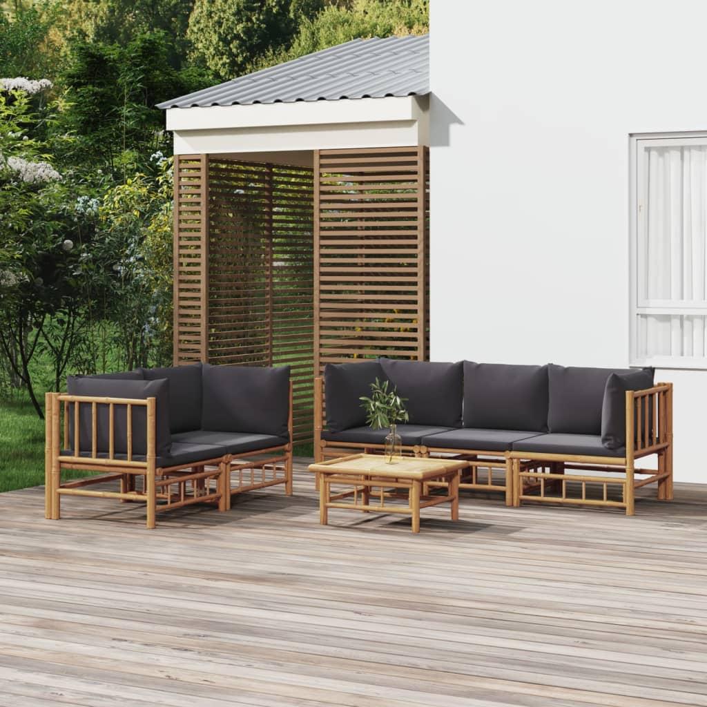 6 Piece Garden Lounge Set with Dark Grey Cushions  Bamboo