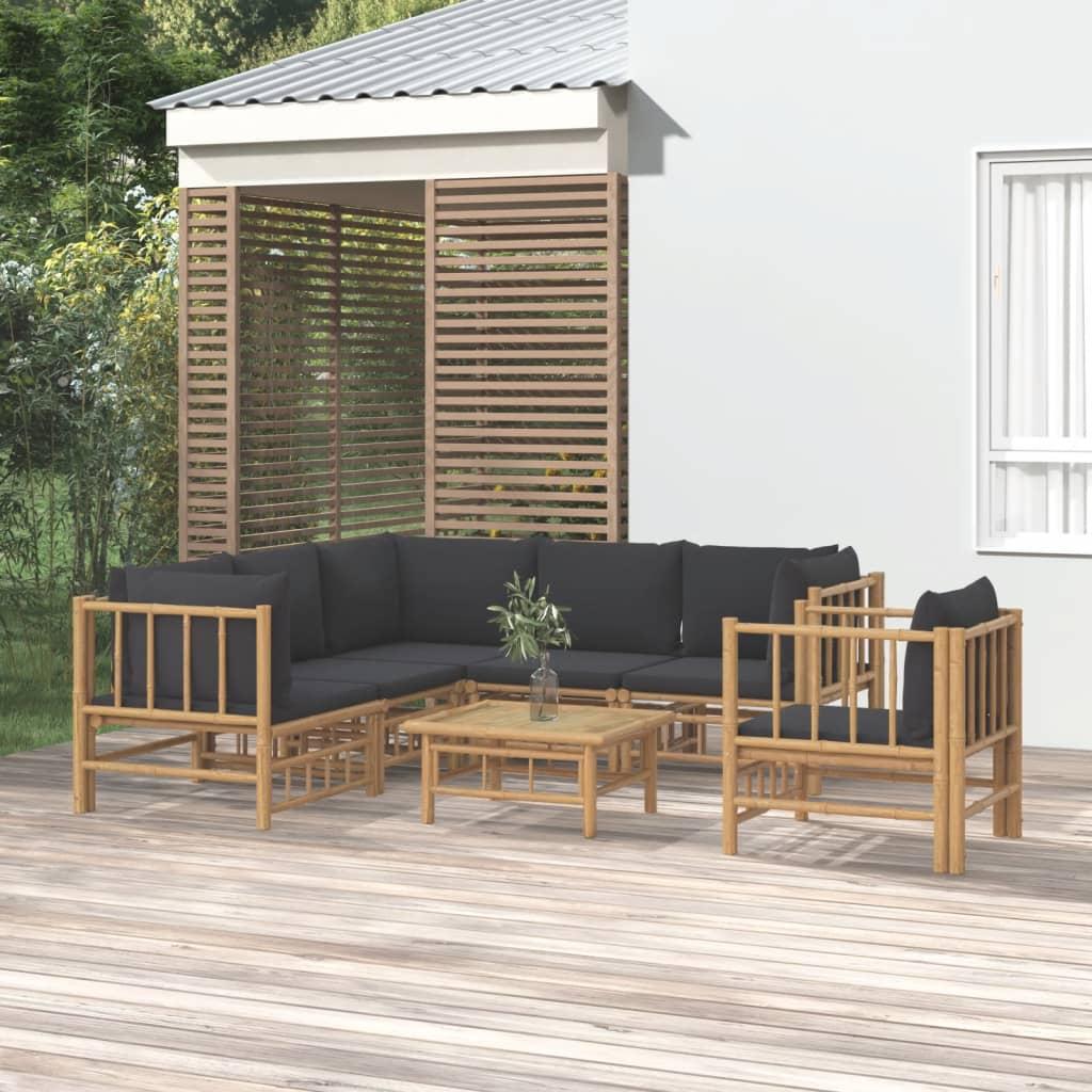 7 Piece Garden Lounge Set with Dark Grey Cushions  Bamboo