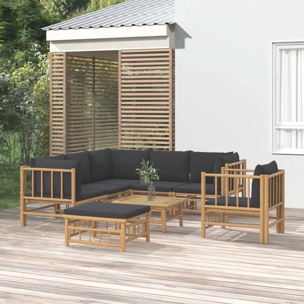 8 Piece Garden Lounge Set with Dark Grey Cushions  Bamboo