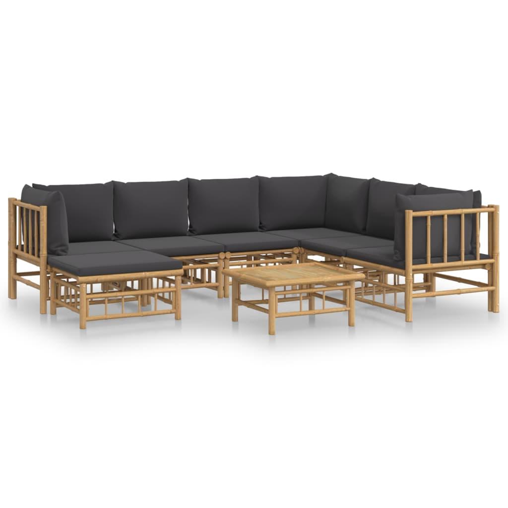 8 Piece Garden Lounge Set with Dark Grey Cushions  Bamboo