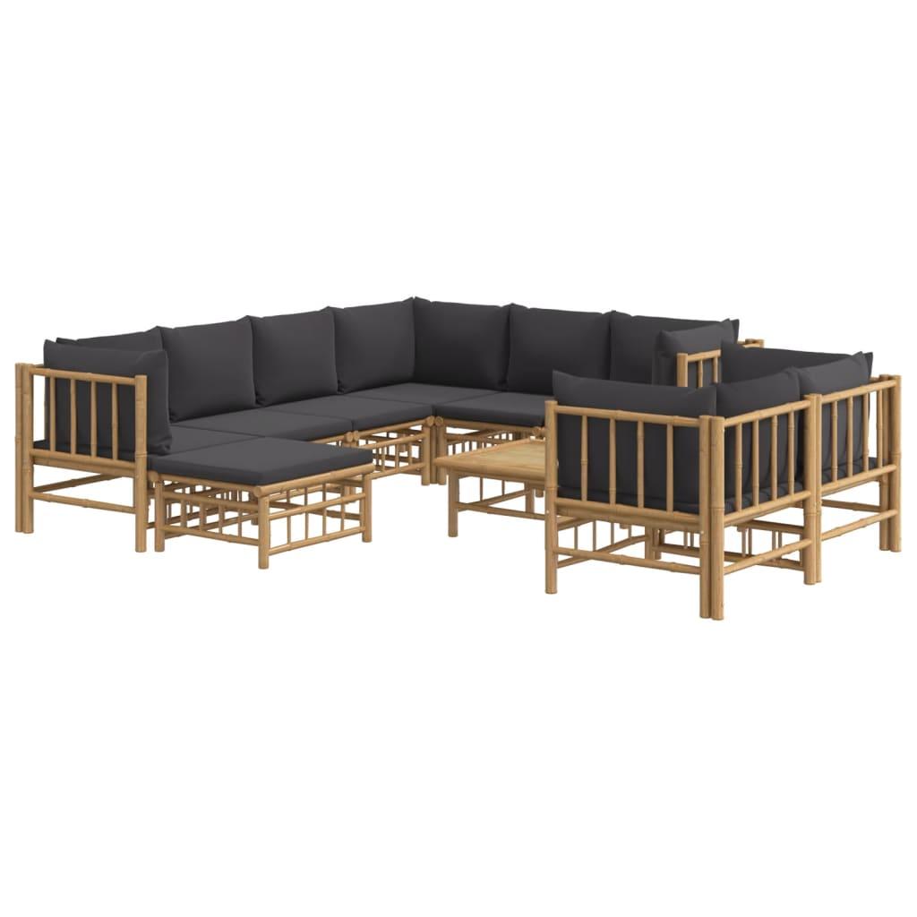 10 Piece Garden Lounge Set with Dark Grey Cushions  Bamboo