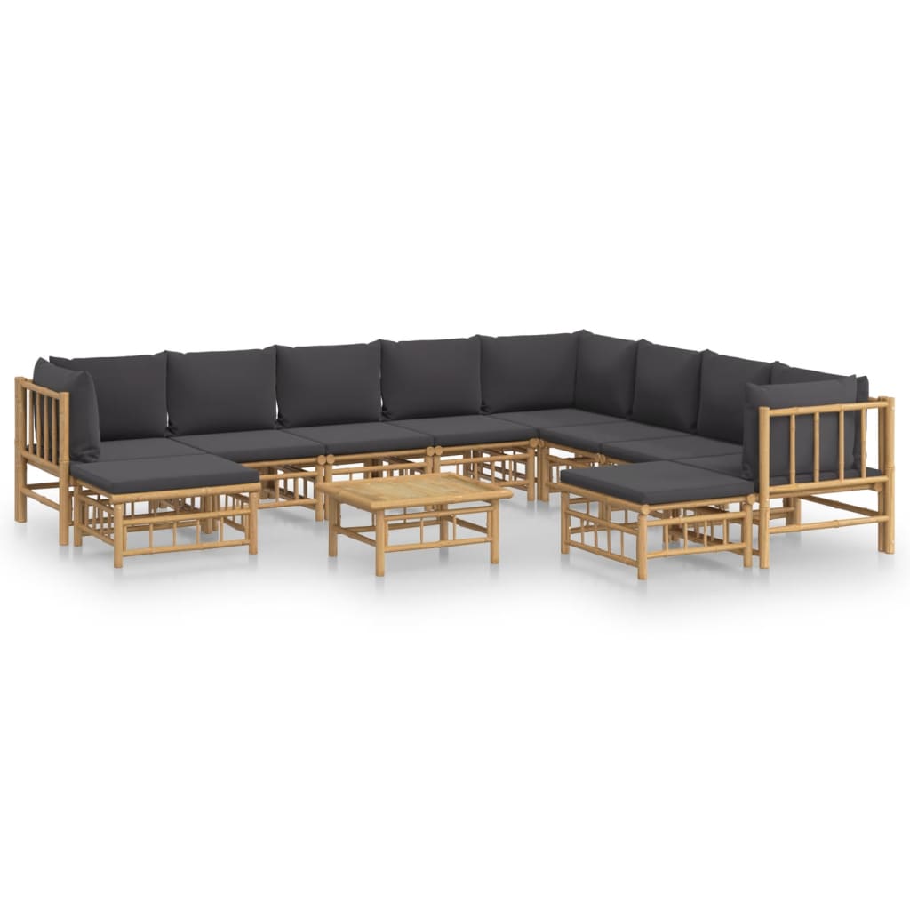 11 Piece Garden Lounge Set with Dark Grey Cushions  Bamboo