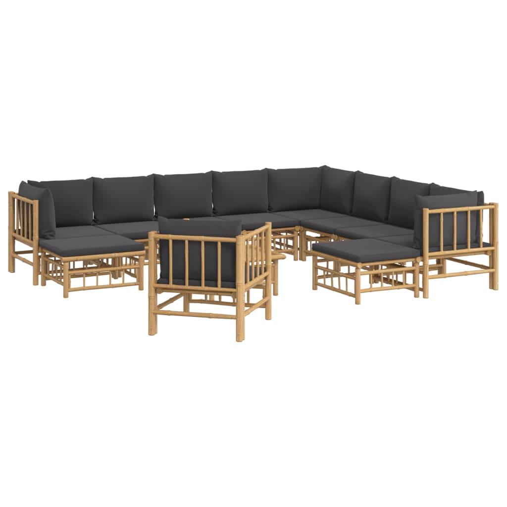 12 Piece Garden Lounge Set with Dark Grey Cushions  Bamboo