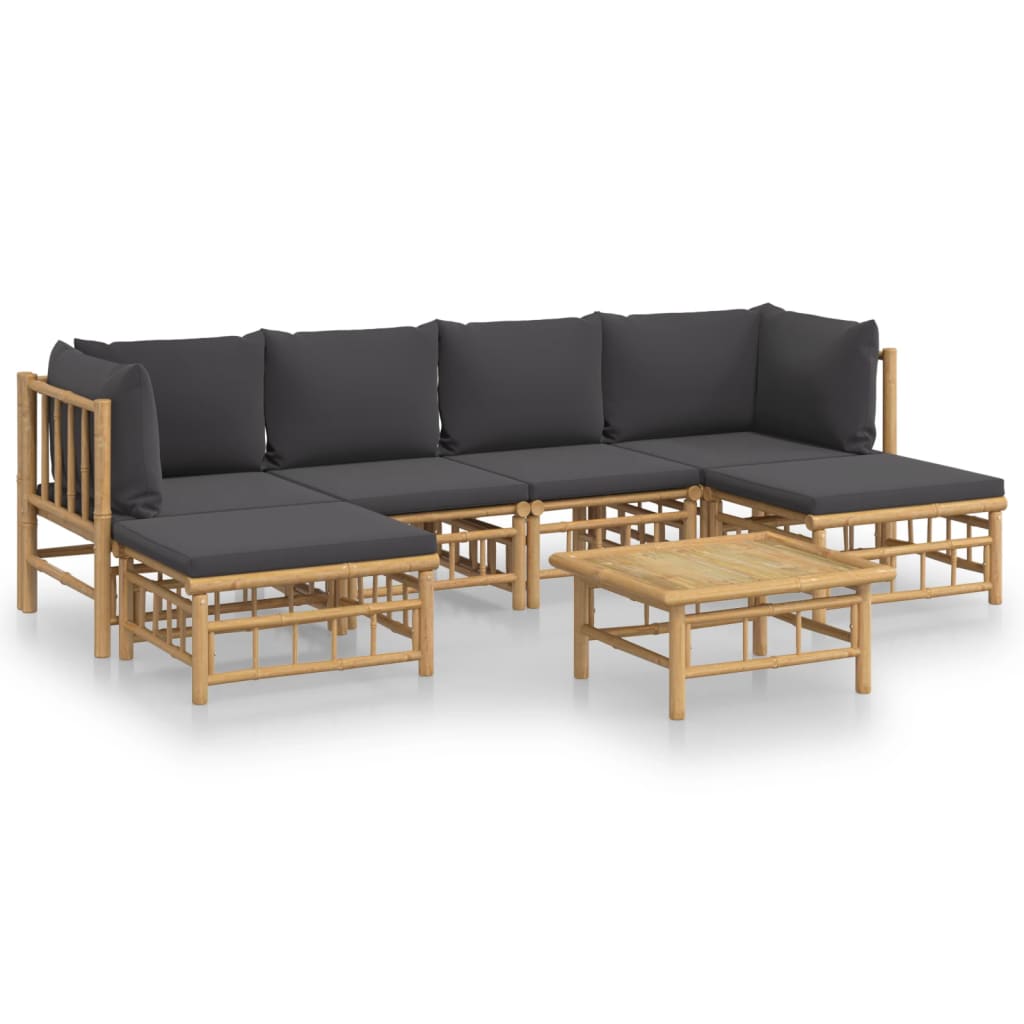 7 Piece Garden Lounge Set with Dark Grey Cushions  Bamboo