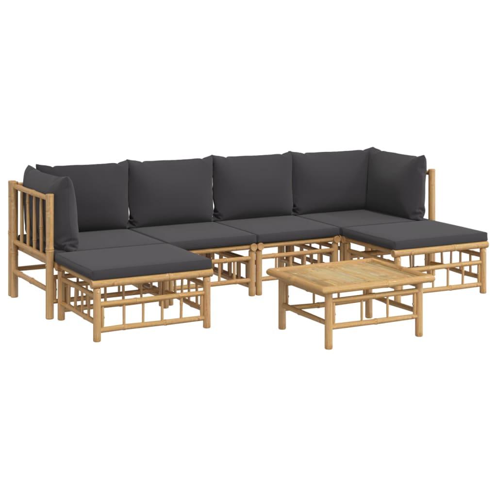 7 Piece Garden Lounge Set with Dark Grey Cushions  Bamboo