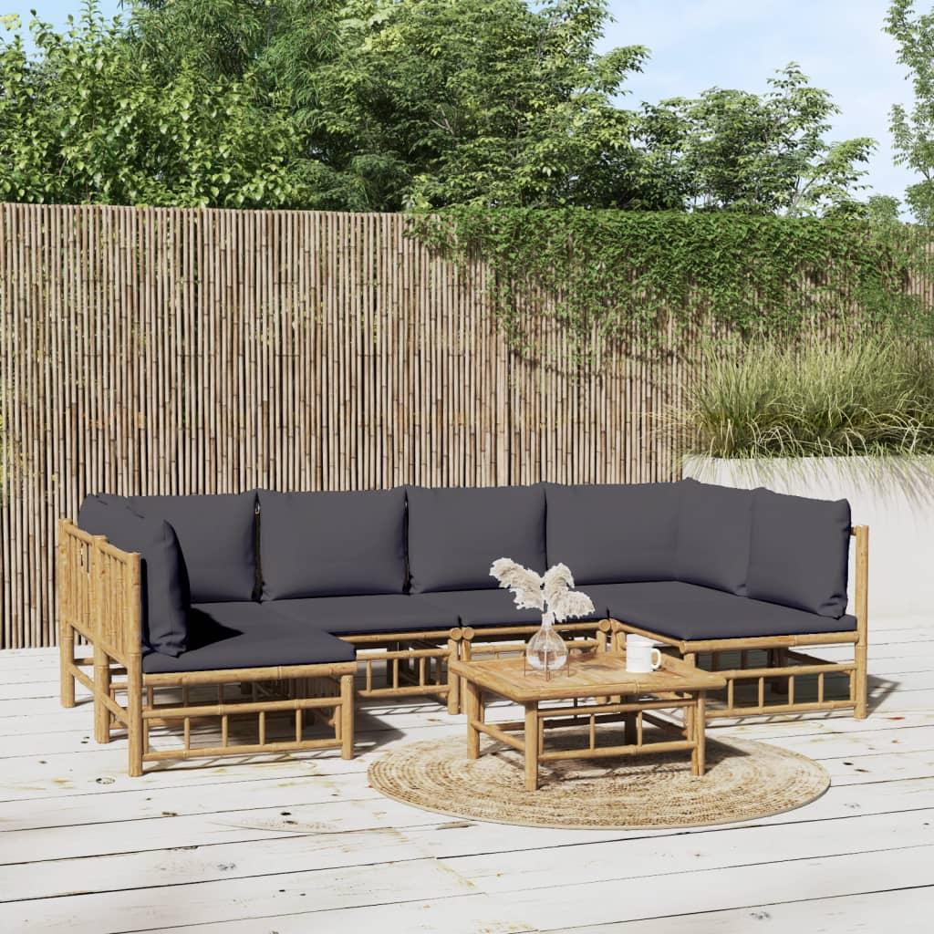 7 Piece Garden Lounge Set with Dark Grey Cushions  Bamboo