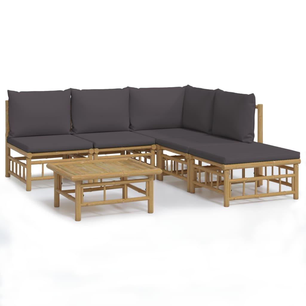 6 Piece Garden Lounge Set with Dark Grey Cushions  Bamboo