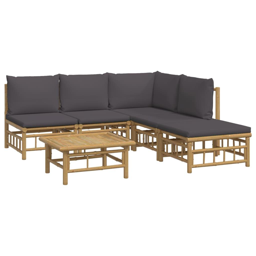 6 Piece Garden Lounge Set with Dark Grey Cushions  Bamboo