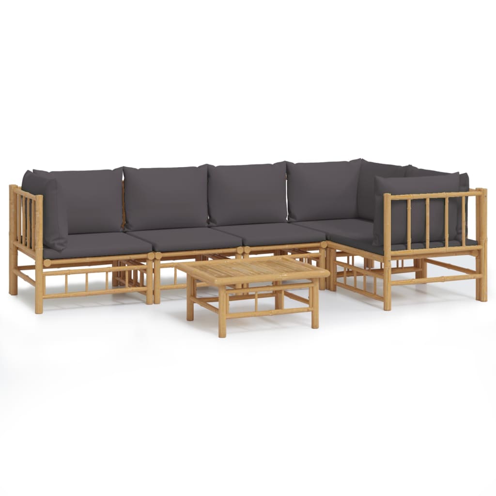 6 Piece Garden Lounge Set with Dark Grey Cushions  Bamboo