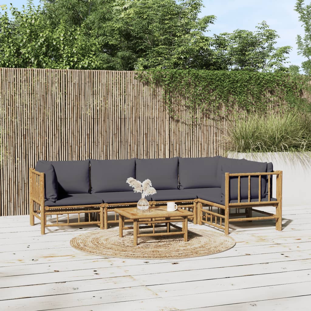 6 Piece Garden Lounge Set with Dark Grey Cushions  Bamboo