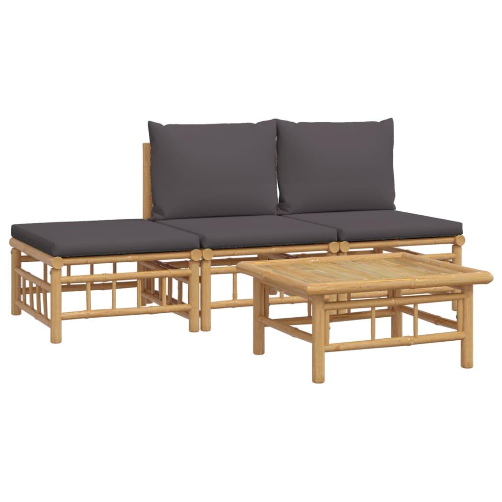 4 Piece Garden Lounge Set with Dark Grey Cushions  Bamboo