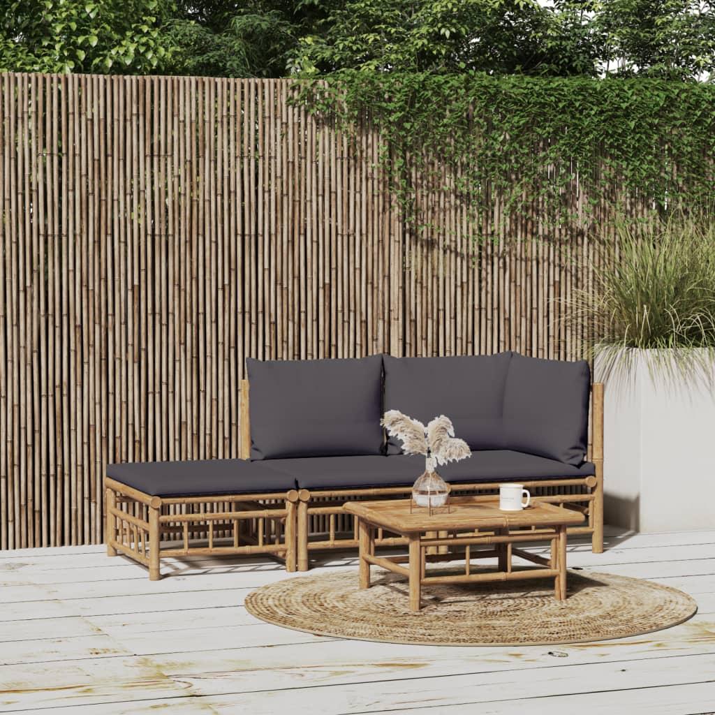 3 Piece Garden Lounge Set with Dark Grey Cushions  Bamboo