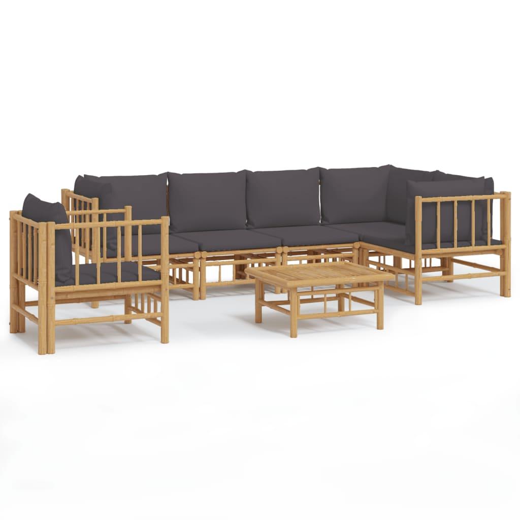 7 Piece Garden Lounge Set with Dark Grey Cushions  Bamboo