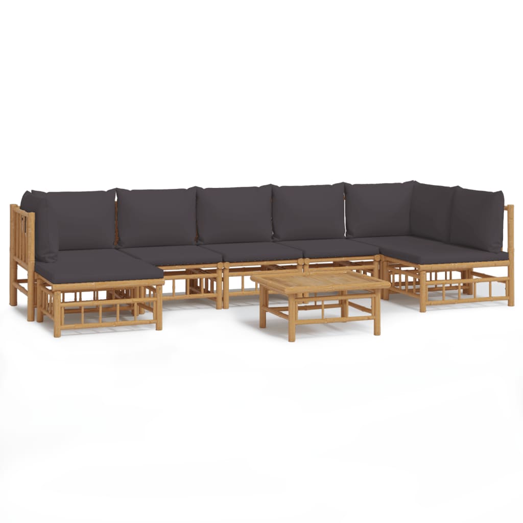 8 Piece Garden Lounge Set with Dark Grey Cushions  Bamboo