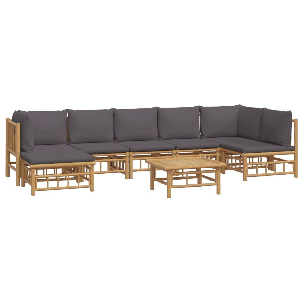 8 Piece Garden Lounge Set with Dark Grey Cushions  Bamboo