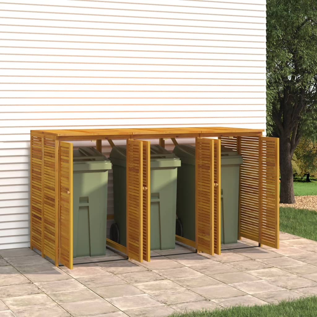 Triple Garbage Bin Shed 210x89x117 cm Solid Wood Acacia