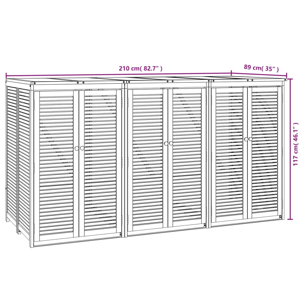 Triple Garbage Bin Shed 210x89x117 cm Solid Wood Acacia