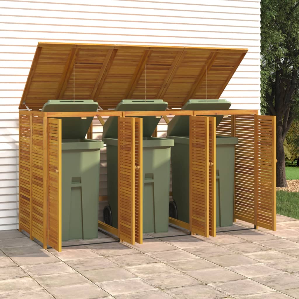 Triple Garbage Bin Shed 210x89x117 cm Solid Wood Acacia