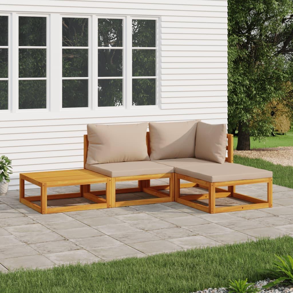 4 Piece Garden Lounge Set with Taupe Cushions Solid Wood