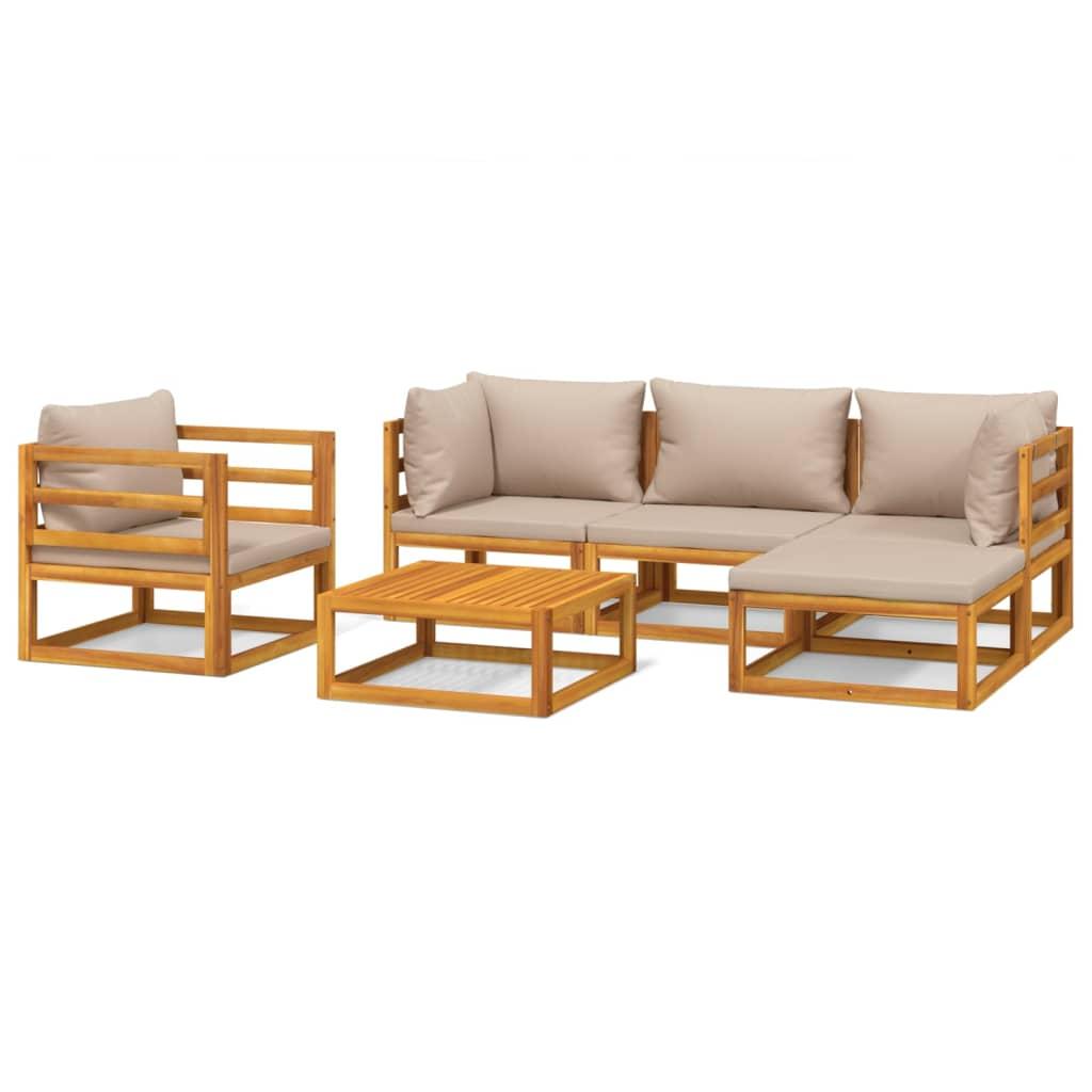 6 Piece Garden Lounge Set with Taupe Cushions Solid Wood