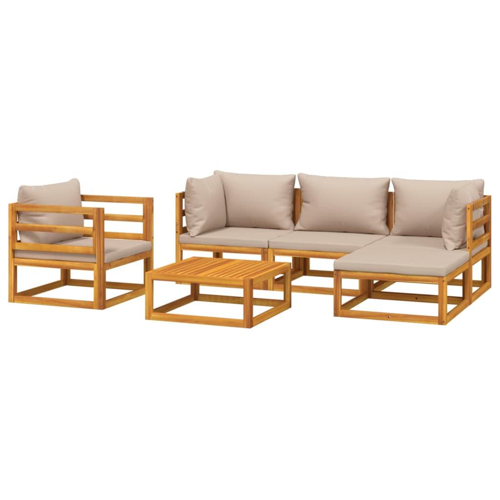 6 Piece Garden Lounge Set with Taupe Cushions Solid Wood