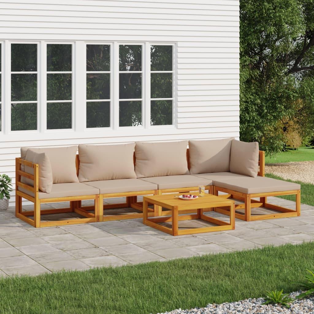 6 Piece Garden Lounge Set with Taupe Cushions Solid Wood