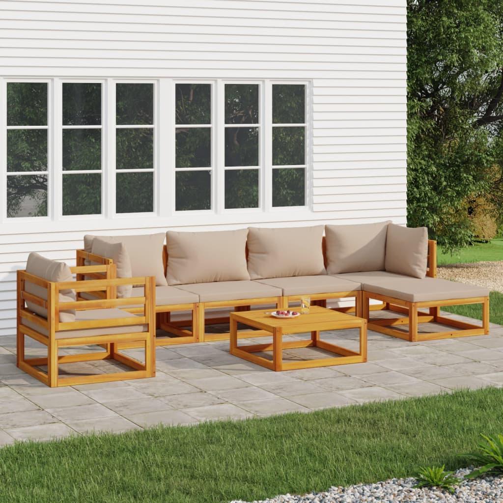 7 Piece Garden Lounge Set with Taupe Cushions Solid Wood