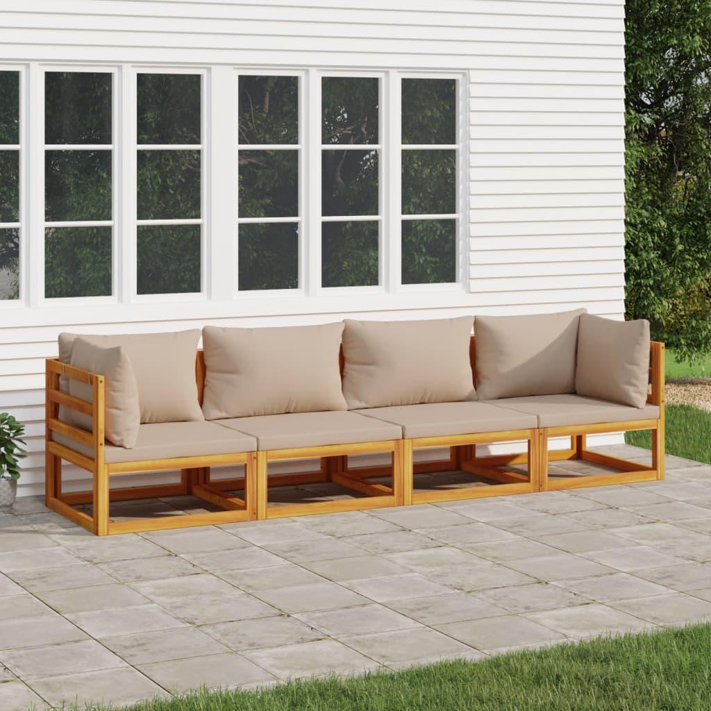 4 Piece Garden Lounge Set with Taupe Cushions Solid Wood