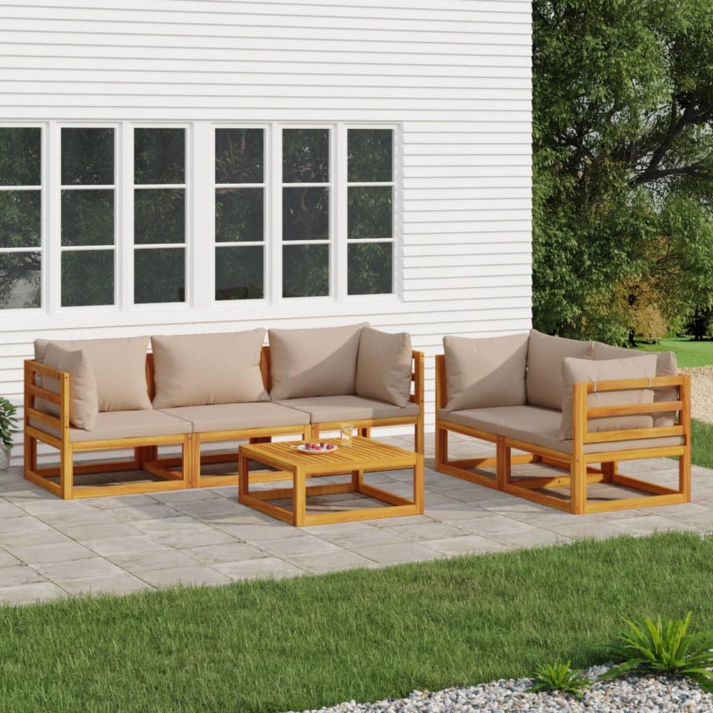 6 Piece Garden Lounge Set with Taupe Cushions Solid Wood