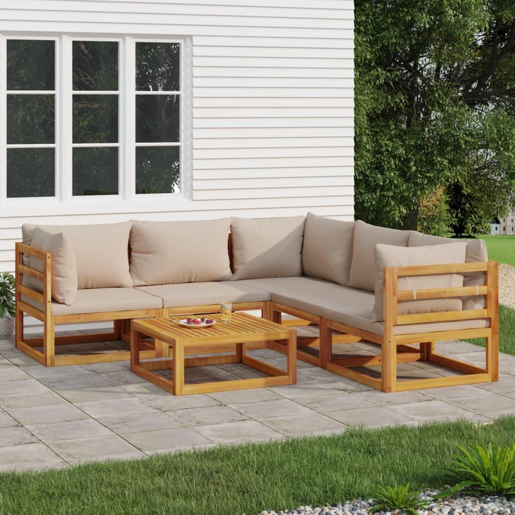 6 Piece Garden Lounge Set with Taupe Cushions Solid Wood