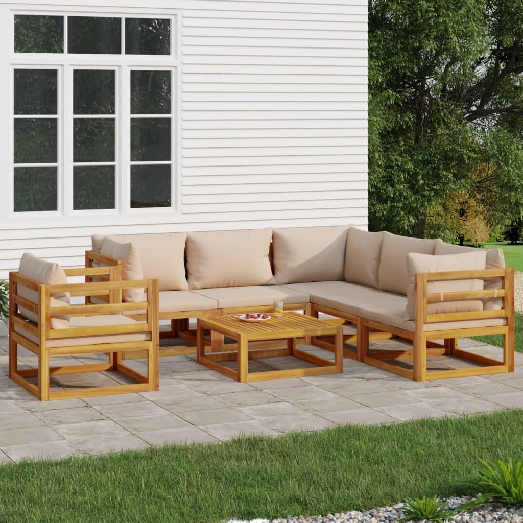 7 Piece Garden Lounge Set with Taupe Cushions Solid Wood