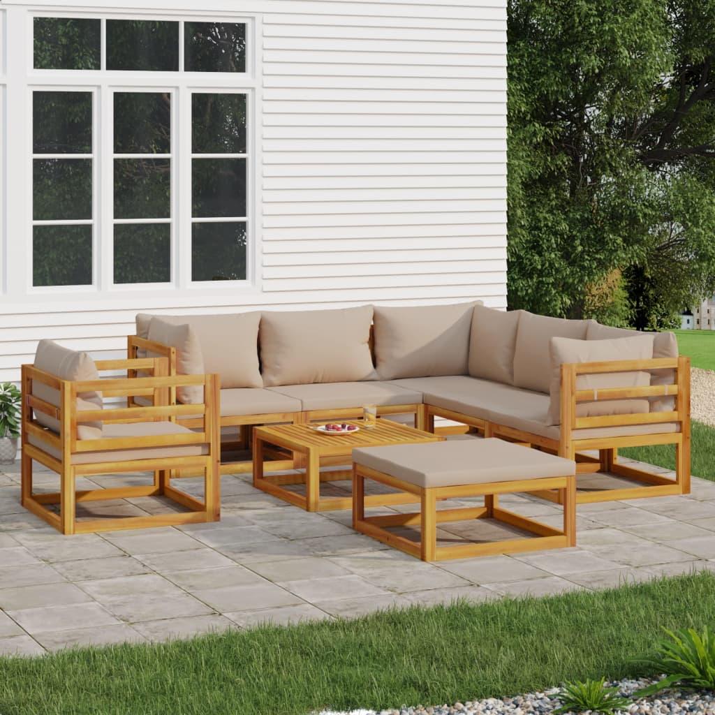 8 Piece Garden Lounge Set with Taupe Cushions Solid Wood