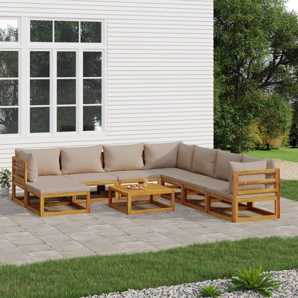 9 Piece Garden Lounge Set with Taupe Cushions Solid Wood