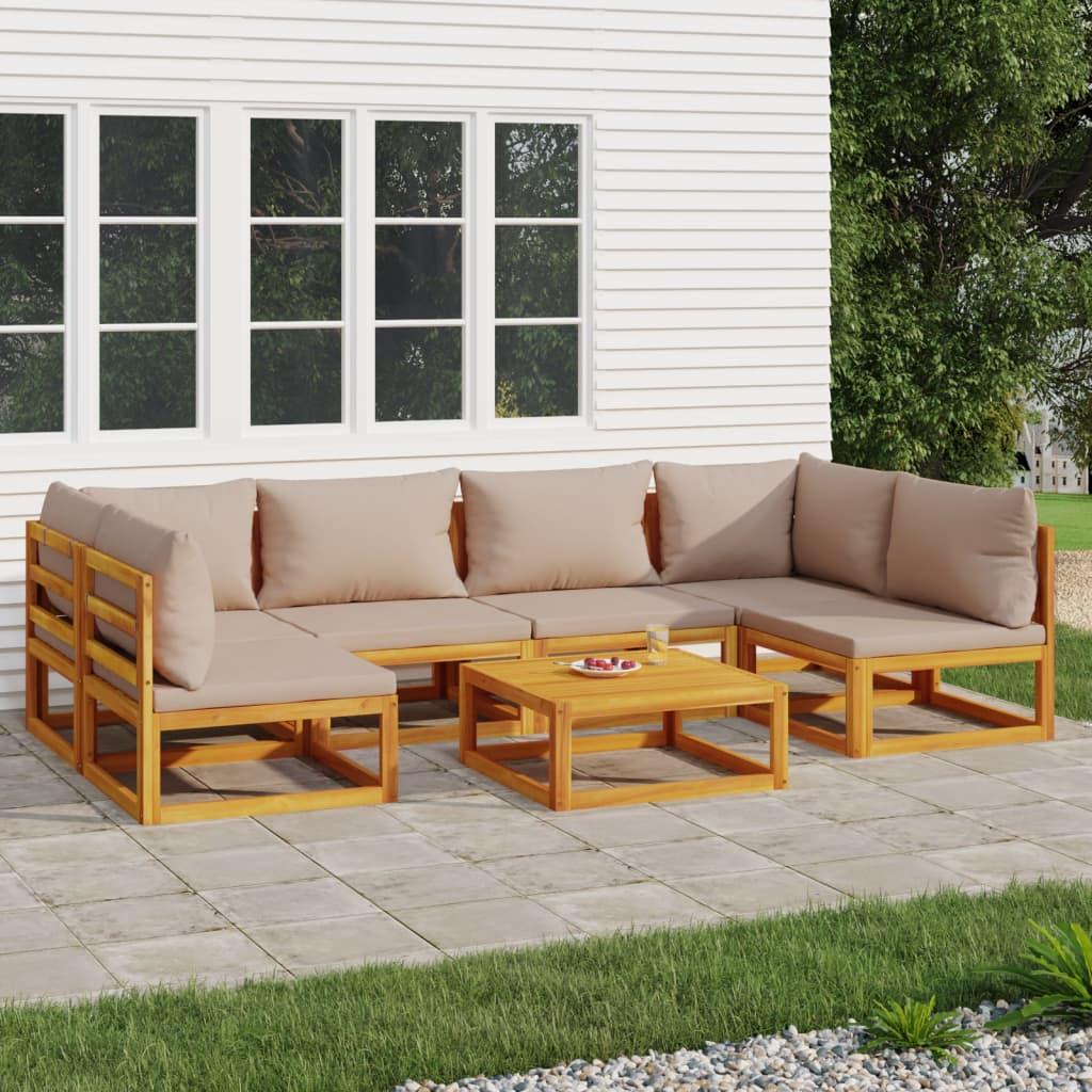 7 Piece Garden Lounge Set with Taupe Cushions Solid Wood