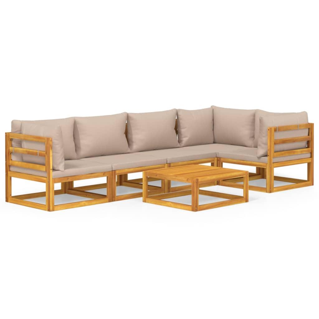 6 Piece Garden Lounge Set with Taupe Cushions Solid Wood