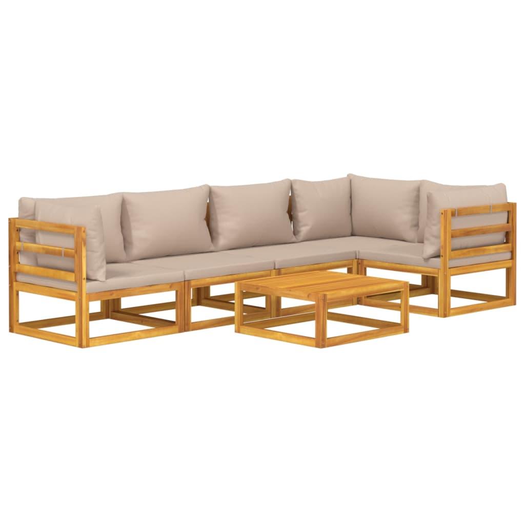 6 Piece Garden Lounge Set with Taupe Cushions Solid Wood