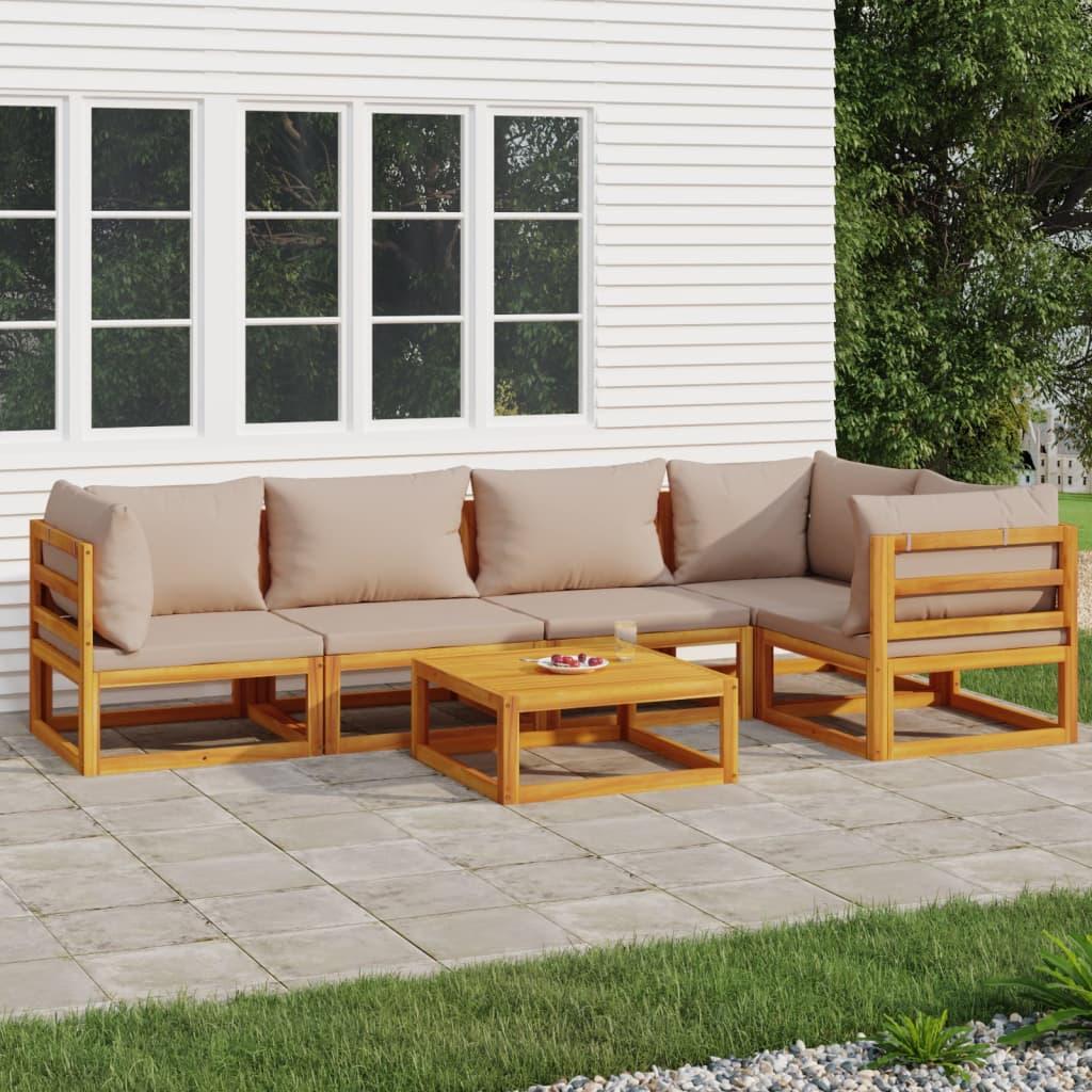 6 Piece Garden Lounge Set with Taupe Cushions Solid Wood