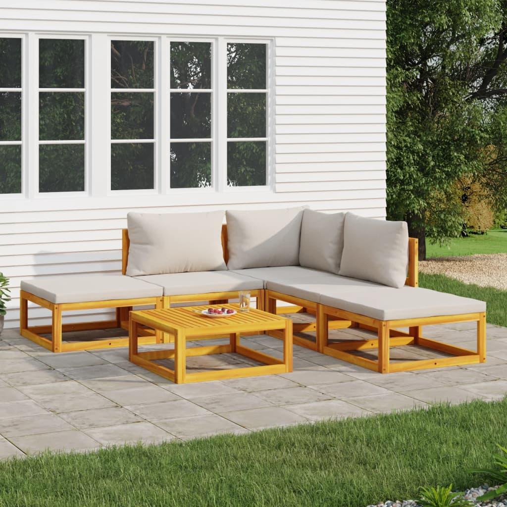 6 Piece Garden Lounge Set with Light Grey Cushions Solid Wood