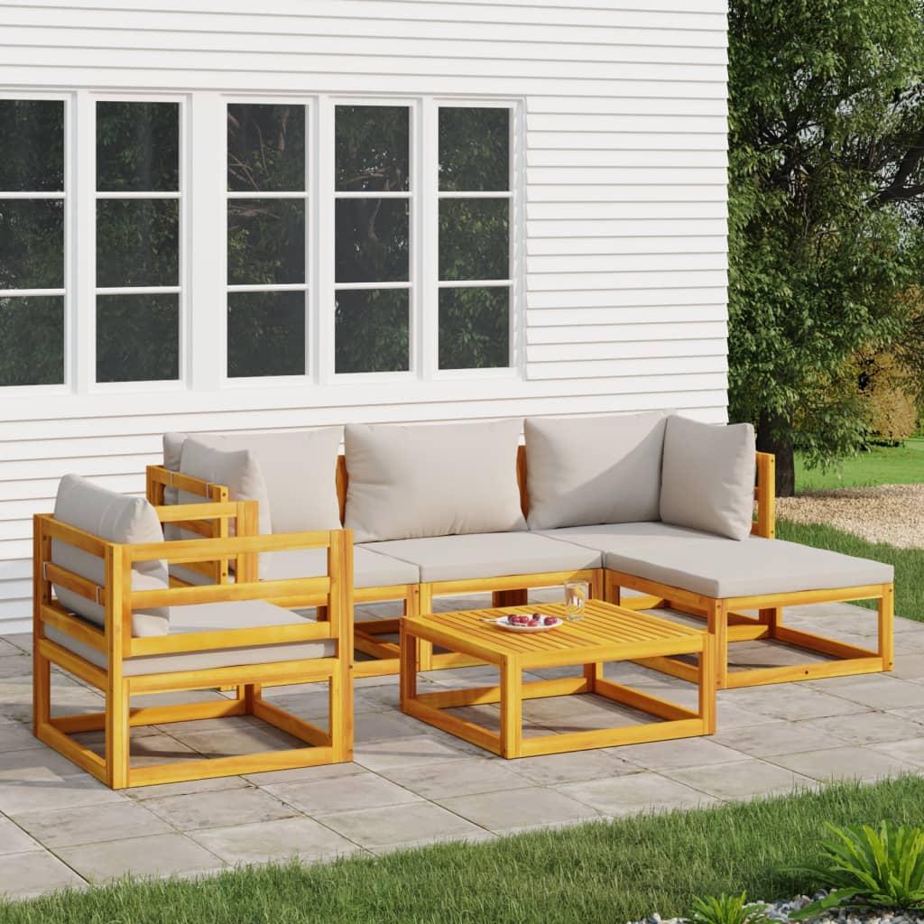 6 Piece Garden Lounge Set with Light Grey Cushions Solid Wood