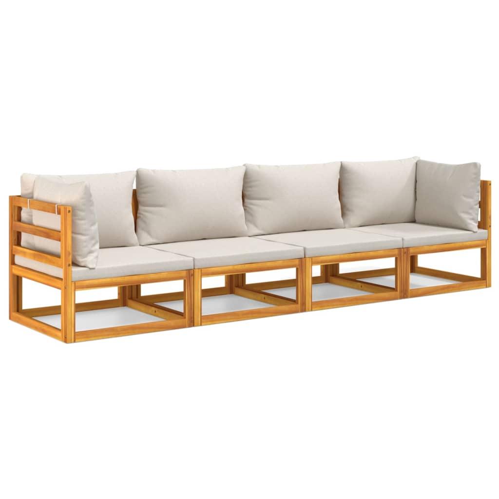 4 Piece Garden Lounge Set with Light Grey Cushions Solid Wood