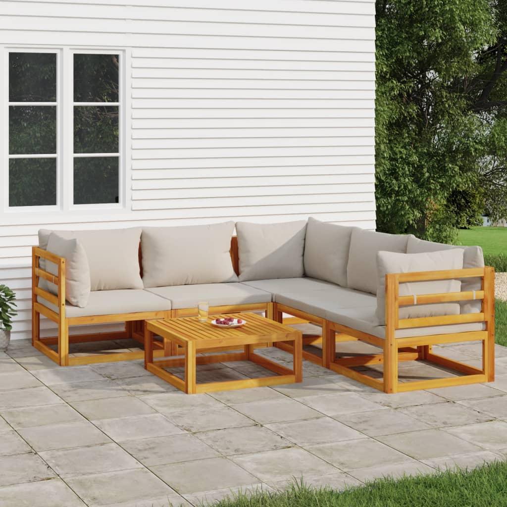 6 Piece Garden Lounge Set with Light Grey Cushions Solid Wood