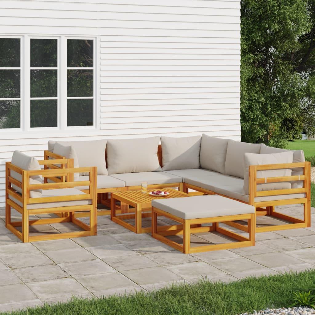 8 Piece Garden Lounge Set with Light Grey Cushions Solid Wood